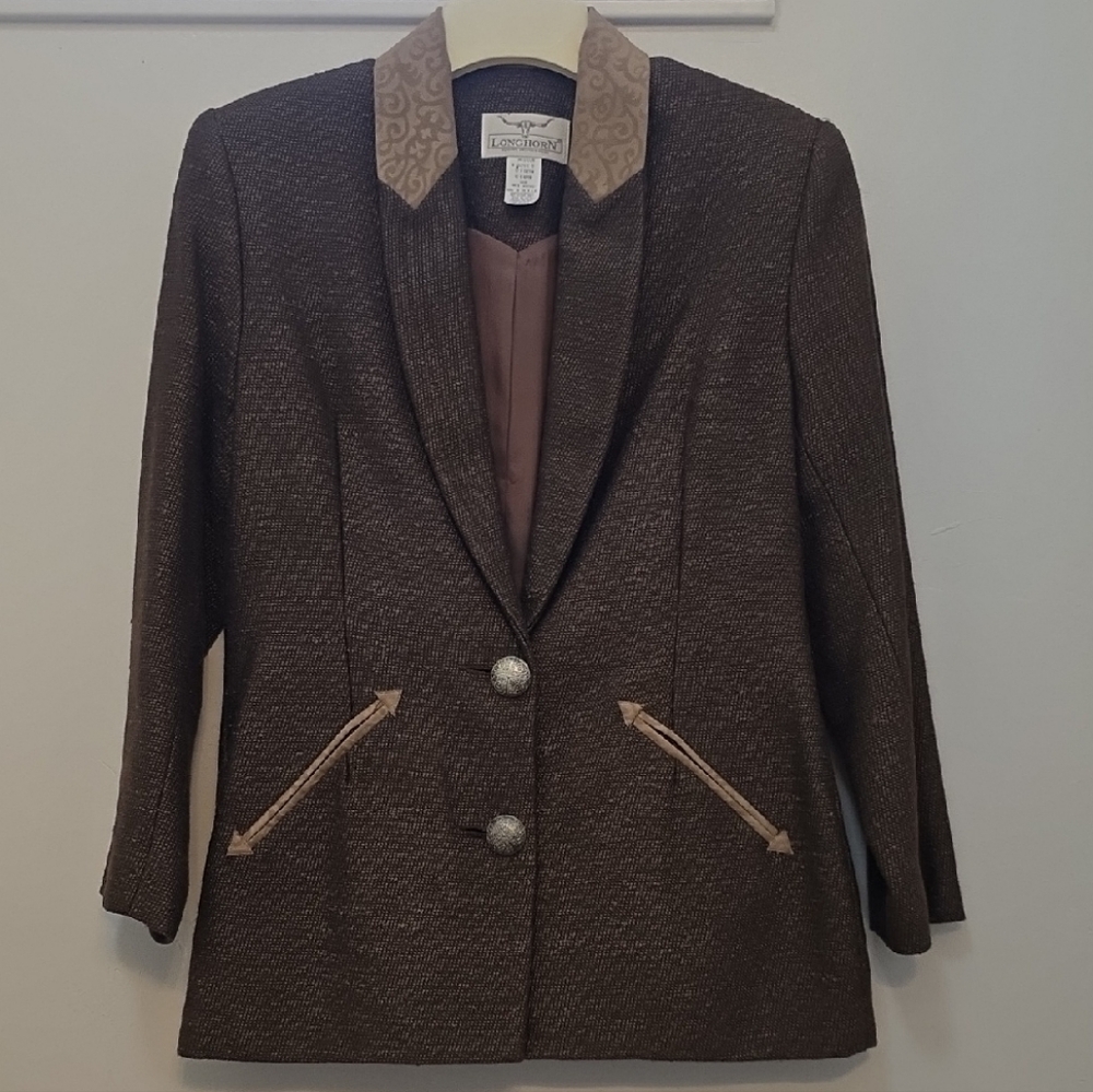Brown and Tan Western Tweed Blazer with Lapel Design
